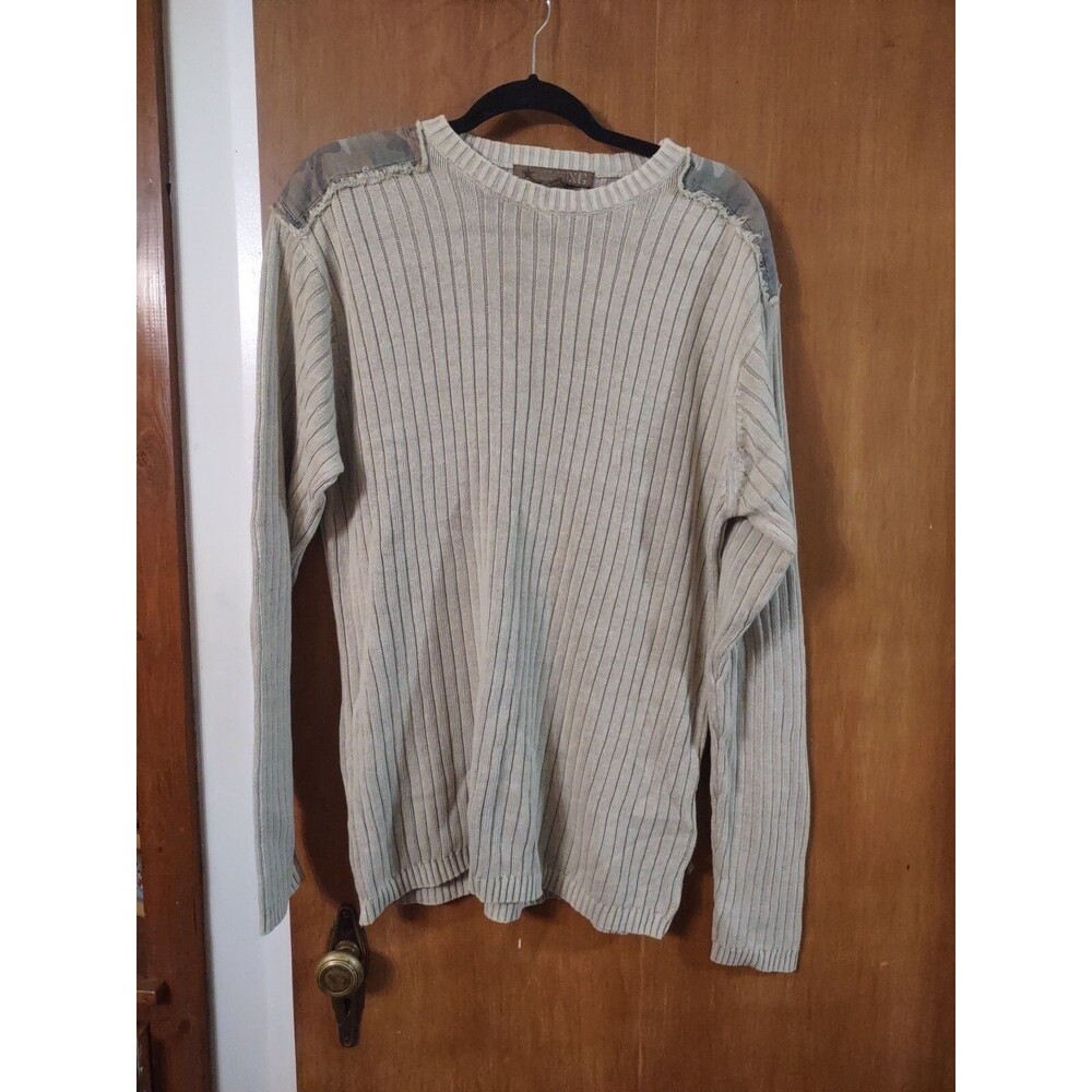 VTG Xtreme Gear Ribbed Sweater Adult Large Beige Camo Y2K Knit Skater